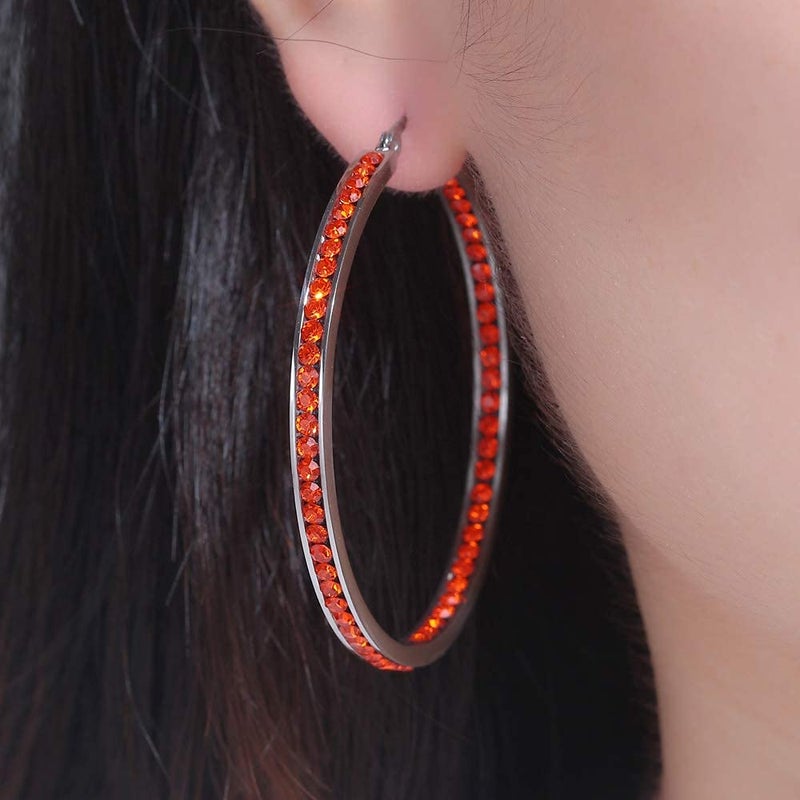 CiNily Ladies Earring Hoops Stainless Steel Hoop Earrings for Women Red Cubic Zirconia Large Big Hoop Earrings 2" - Image 2